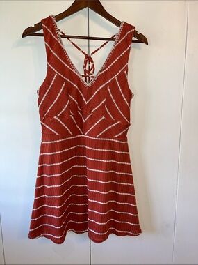 Trixxi Rust and White Striped V-Neck Mini Dress
